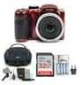 Kodak PIXPRO AZ255 Astro Zoom 16MP Digital Camera (Red) Bundle with Rapid AA/AAA Battery Charger with 4 AA 2700 Mah Rechargeable Batteries, 32GB UHS-I SDXC Memory Card, and Camera Bag (4 Items)