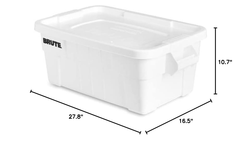 Rubbermaid Commercial Products BRUTE Tote Storage Bin with Lid, 14-Gallon, White, Rugged/Reusable Boxes for Moving/Camping/Garage/Basement Storage, Pack of 6