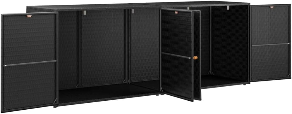 Black Modern Outdoor Garden Storage Cabinet Deck Box 78' x 31.5' x 21.9' Poly Rattan & Steel