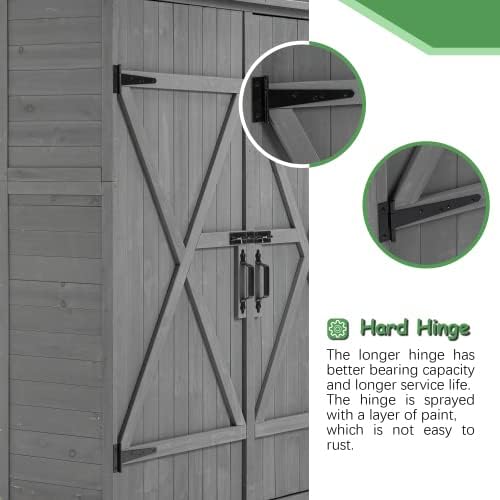 Outdoor Storage Cabinet- Garden Storage Shed- Lockable Wooden Storage Sheds Organizer for Home, Yard, Outdoor 56'L x 19.5'W x 64'H (Gray + Solid Wood)