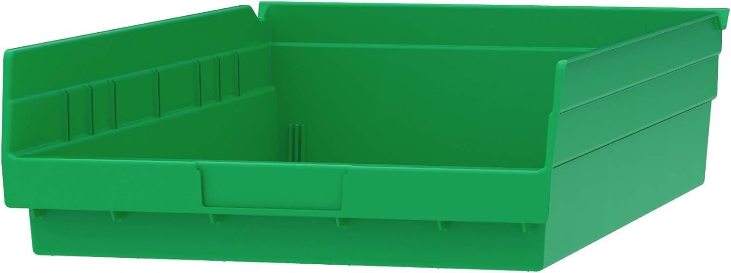Akro-Mils 30178 Plastic Shelf Bins, Heavy Duty Storage Bins for Garage, Closet, and Drawer Organization, 18-Inch x 11-Inch x 4-Inch, Green, 12-Pack