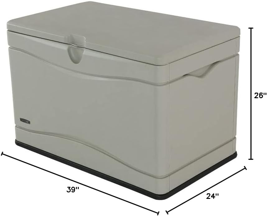 LIFETIME 60059 Black Bottom & Desert (Tan) Sides and Lid Outdoor Storage Box-80 Gal, 80 Gallon, Desert Sand