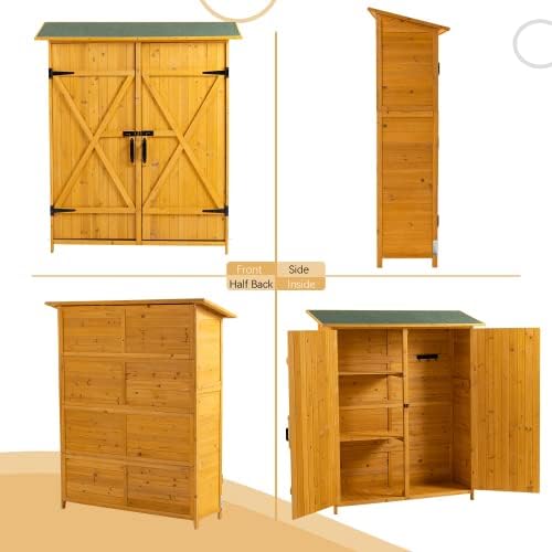Outdoor Storage Cabinet- Garden Storage Shed- Lockable Wooden Storage Sheds Organizer for Home, Yard, Outdoor 56'L x 19.5'W x 64'H (Natural + Solid Wood)