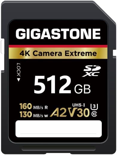 【5-Years Data Recovery】 GIGASTONE 512GB SD Card, 4K Camera Extreme, A2 V30 U3 C10 SDXC Memory Card High Speed, Compatible with Canon Kodak Olympus Digital Camera