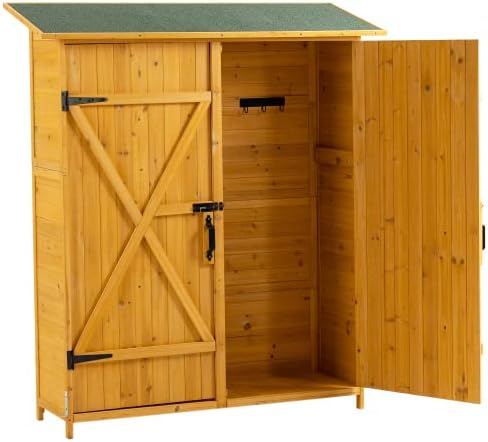 Outdoor Storage Cabinet- Garden Storage Shed- Lockable Wooden Storage Sheds Organizer for Home, Yard, Outdoor 56'L x 19.5'W x 64'H (Natural + Solid Wood)