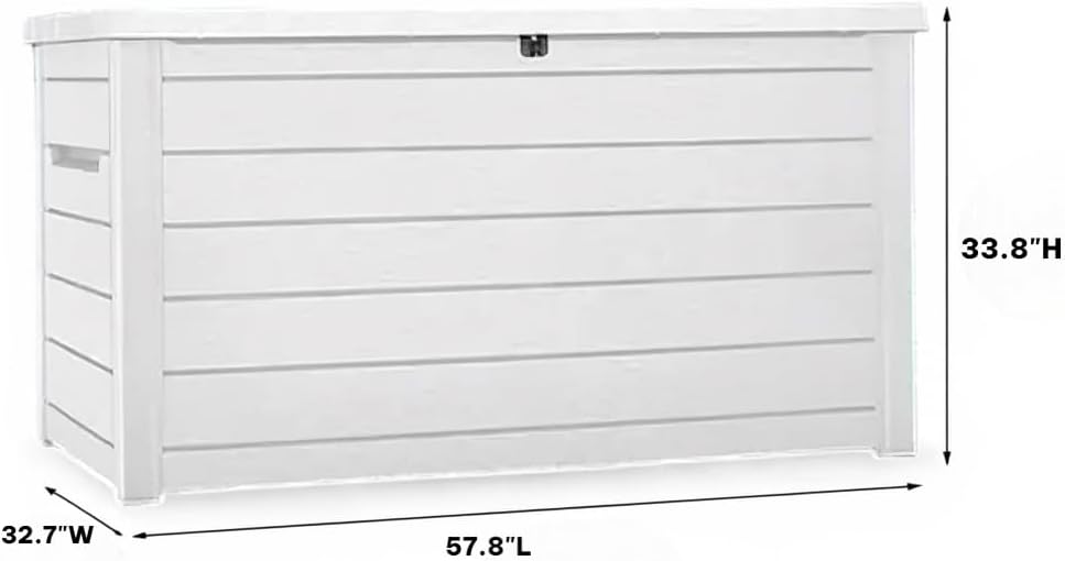 230 Gallon Deck Storage Box Outdoor Patio Container – Weather-Resistant, Lockable Outdoor Storage Solution for Patio, Garden, and Poolside (White)