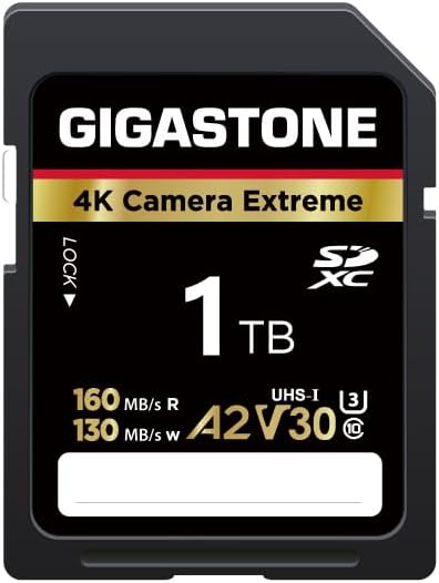 【5-Years Data Recovery】 GIGASTONE 1TB SD Card, 4K Camera Extreme, A2 V30 U3 C10 SDXC Memory Card High Speed, Compatible with Canon Kodak Olympus Digital Camera