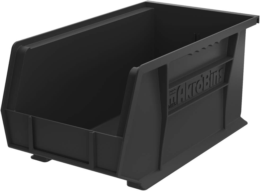 Akro-Mils 30240 AkroBins Plastic Storage Bins, Space-Saving Stackable Bins for Garage, Pantry, Craft Organization, 15' x 8' x 7', Black, 12-Pack