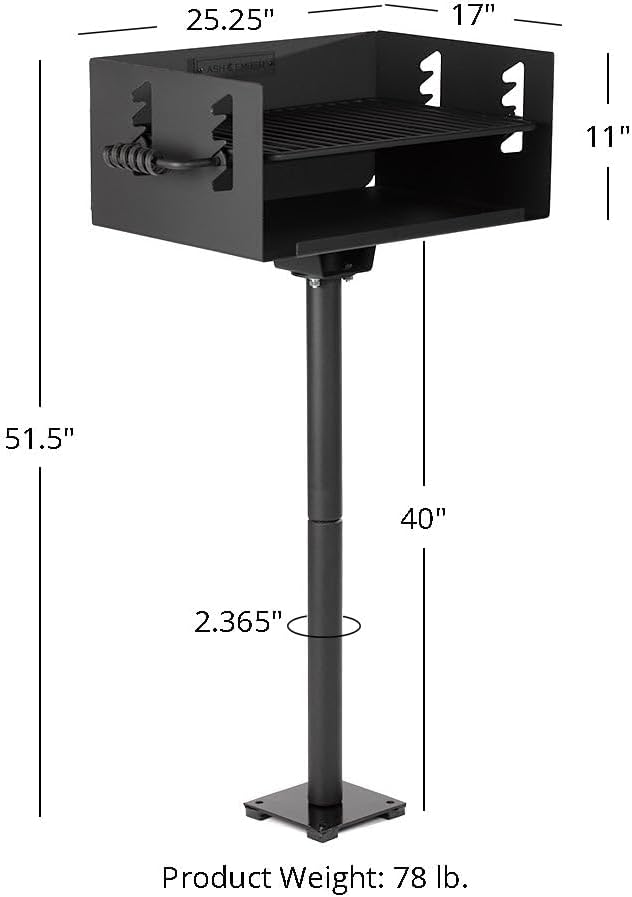 Ash & Ember 384 Sq. In Park-Style Charcoal Grill, Single Post Barbeque Grill with Bolt-Down Base, Adjustable Grate Height with Spring Handles, Outdoor Camping & Backyard BBQ Cookout