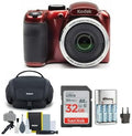 Kodak PIXPRO AZ255 Astro Zoom 16MP Digital Camera (Red) Bundle with Rapid AA/AAA Battery Charger with 4 AA 2700 Mah Rechargeable Batteries, 32GB UHS-I SDXC Memory Card, and Camera Bag (4 Items)