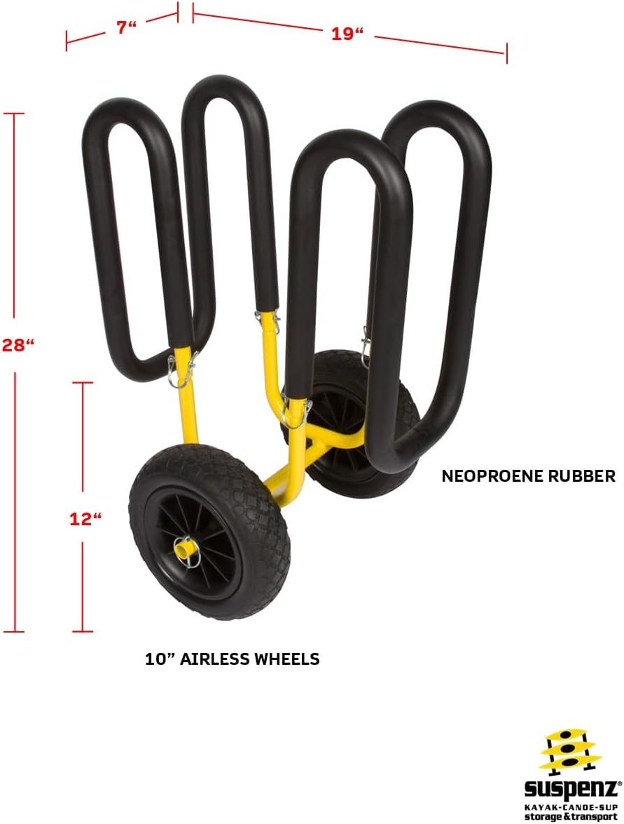 Suspenz Stand Up Paddle Board & Surfboard Transport Cart with Airless Wheels, Single-Up SUP Carrier Trolley, Yellow (22-9911)