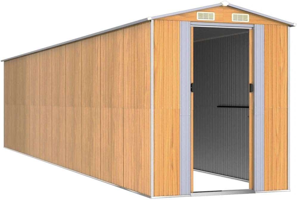 vidaXL Garden Shed in Light Brown - Galvanized Steel Outdoor Storage for Tools, Garden Equipment - Weather with Easy Assembly and Ventilated Design