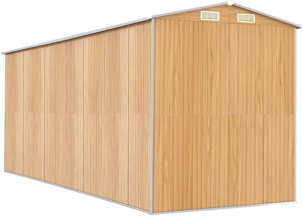 vidaXL Outdoor Garden Shed - Storage for Tools and Equipment - Galvanized Steel - Light Brown - Double Sliding Doors - 75.6'x205.9'x87.8'