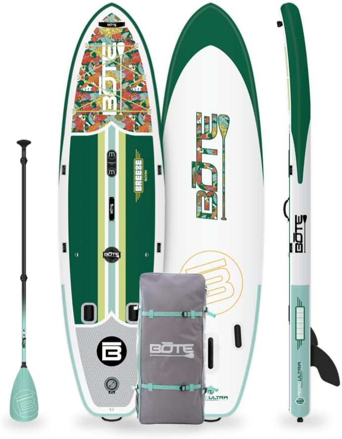 BOTE 10' FT 6' Breeze Aero Inflatable Stand Up Paddle Board, MAGNEPod Compatible Blow Up iSUP Great for Adults Kids Family Travel Friendly Multiple Sizes Color Options
