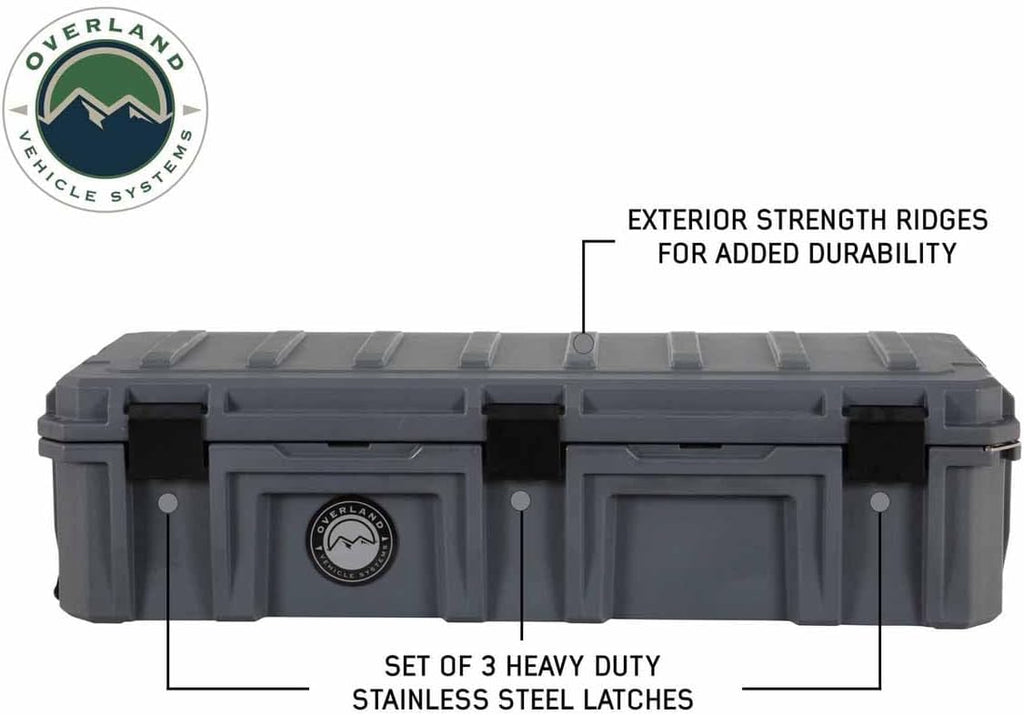 Overland Vehicle Systems 40100021 Dark Gray 117 QT Dry Box Storage with Drain and Bottle Opener | Waterproof Seal | Heavy-Duty Latches and Nylon Handles | Keeps Gear Safe, Dry and Organized