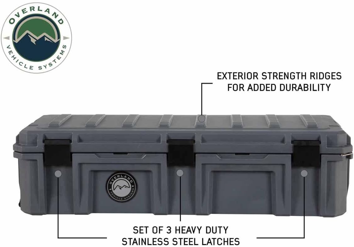 Overland Vehicle Systems 40100021 Dark Gray 117 QT Dry Box Storage with Drain and Bottle Opener | Waterproof Seal | Heavy-Duty Latches and Nylon Handles | Keeps Gear Safe, Dry and Organized