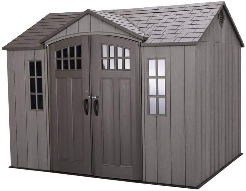 Lifetime 10 ft x 8 ft Outdoor Storage Shed – Heavy-Duty Resin Backyard Shed with Skylights, Windows, Steel-Reinforced Textured Walls