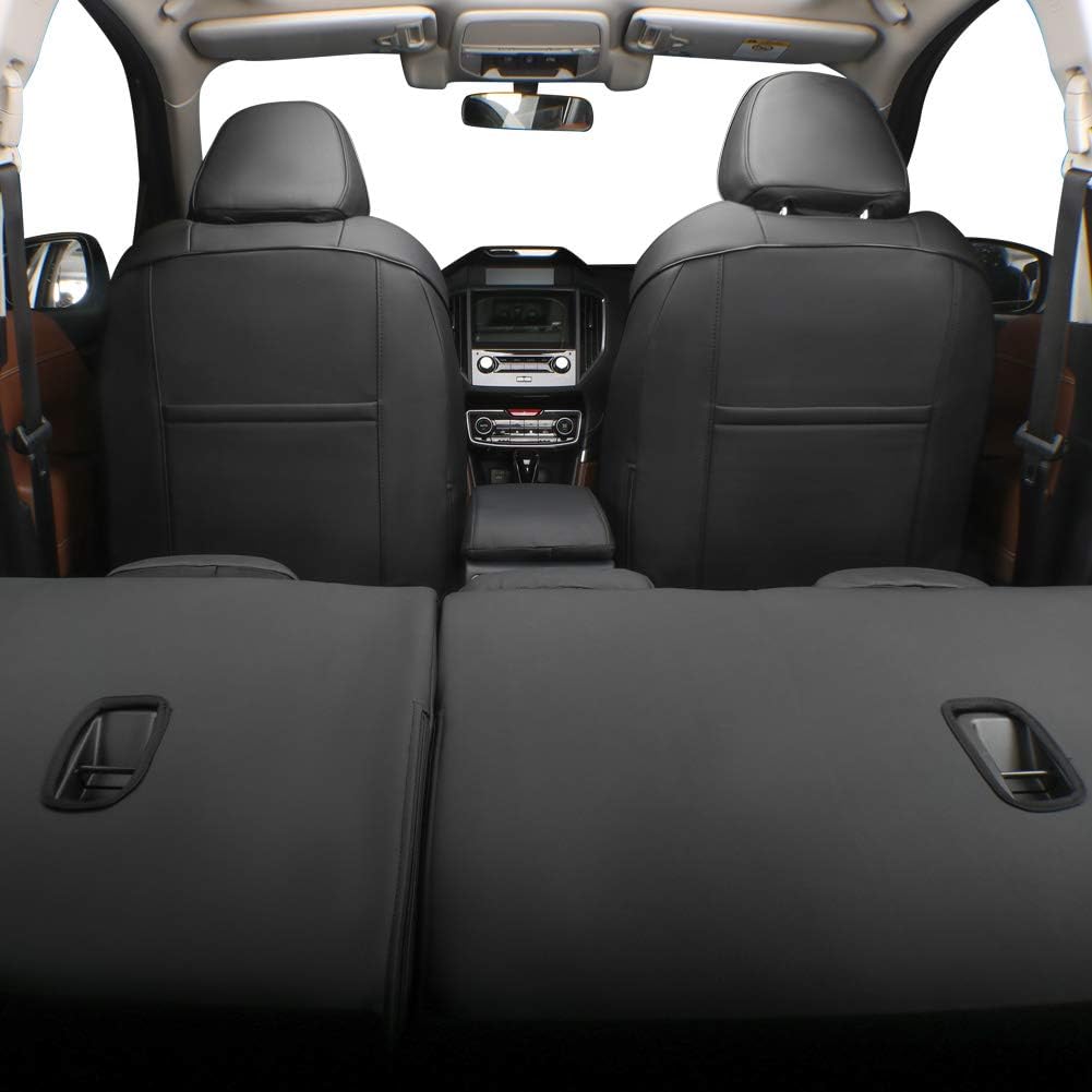 EKR Custom Fit Santa Fe Full Set Car Seat Covers for Select Hyundai Santa Fe 2013 2014 2015 2016 2017 2018 -Three Rows, Second Row 50/50 Split- Faux Leather (Black)