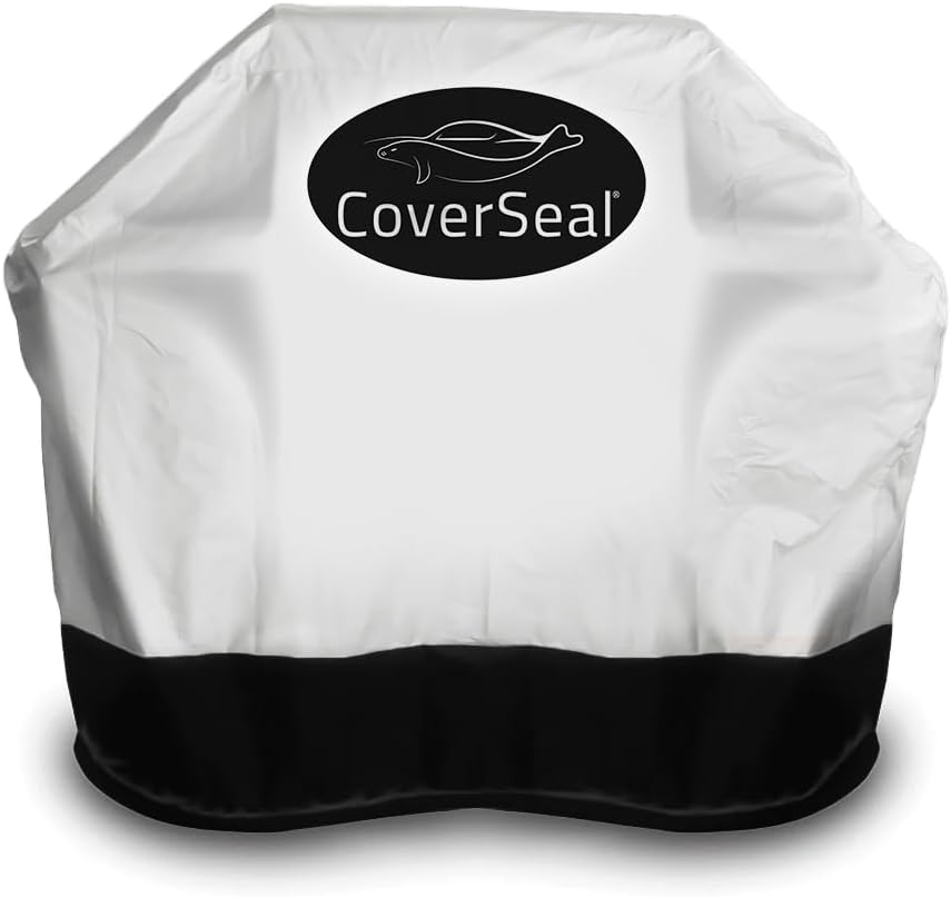 Large BBQ Grill Cover - Weather Resistant Outdoor Barbecue Apron for 4-5 Burner Grill with Side Trays - Compact Seal from Ground Up - Silver - 60 Inches L x 28in W x 48in H'