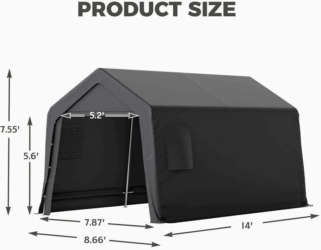 EROMMY 8x14 FT Heavy Duty Carport with All-Steel Metal Frame, Portable Garage with Reinforced Base, All-Season Car Canopy for Car, Boat, Truck