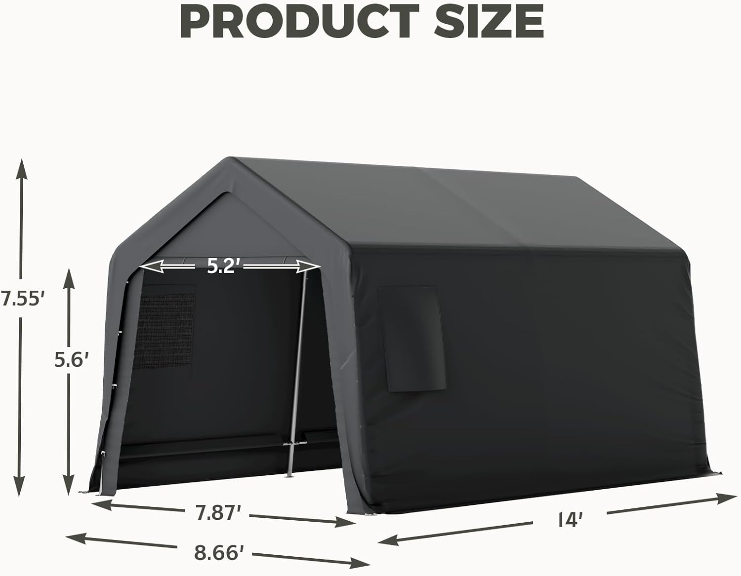 EROMMY 8x14 FT Heavy Duty Carport with All-Steel Metal Frame, Portable Garage with Reinforced Base, All-Season Car Canopy for Car, Boat, Truck