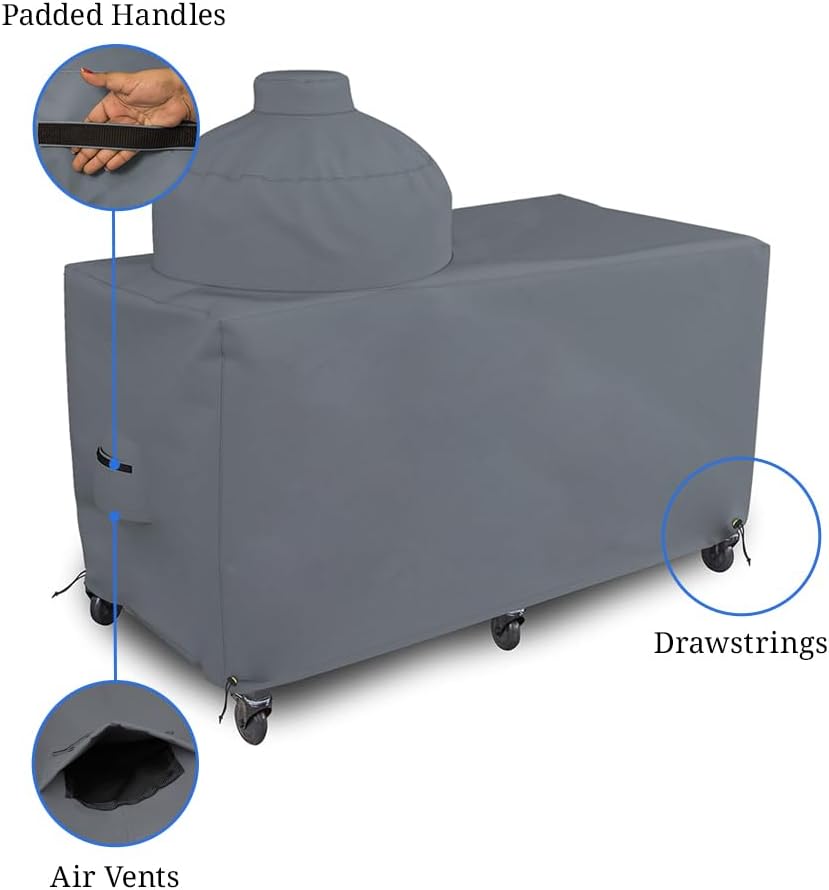 Covers & all Big Egg Grill Cover, 12 Oz Waterproof UV & Weather Resistant, PVC Coated Outdoor Cover with Air Vents & Drawstrings (72' L x 36' D x 52' H, Grey)