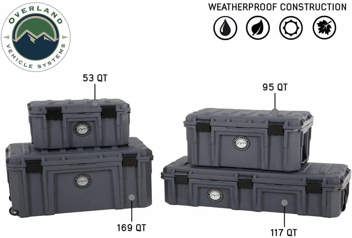 Overland Vehicle Systems 40100021 Dark Gray 117 QT Dry Box Storage with Drain and Bottle Opener | Waterproof Seal | Heavy-Duty Latches and Nylon Handles | Keeps Gear Safe, Dry and Organized