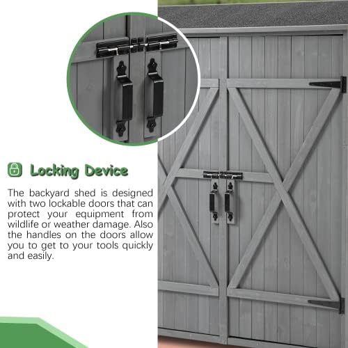 Outdoor Storage Cabinet- Garden Storage Shed- Lockable Wooden Storage Sheds Organizer for Home, Yard, Outdoor 56'L x 19.5'W x 64'H (Gray + Solid Wood)