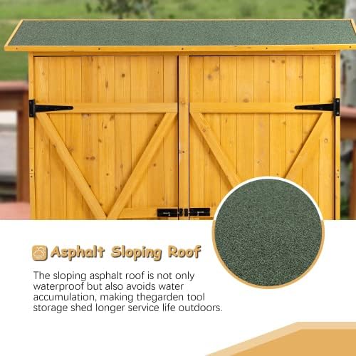 Outdoor Storage Cabinet- Garden Storage Shed- Lockable Wooden Storage Sheds Organizer for Home, Yard, Outdoor 56'L x 19.5'W x 64'H (Natural + Solid Wood)