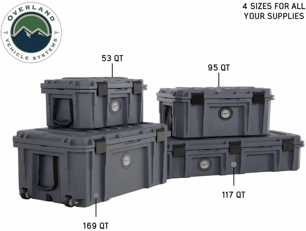 Overland Vehicle Systems 40100021 Dark Gray 117 QT Dry Box Storage with Drain and Bottle Opener | Waterproof Seal | Heavy-Duty Latches and Nylon Handles | Keeps Gear Safe, Dry and Organized