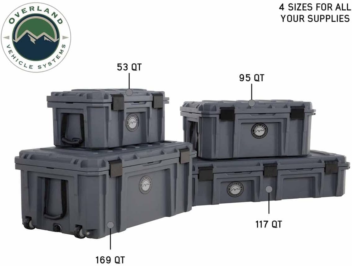 Overland Vehicle Systems 40100021 Dark Gray 117 QT Dry Box Storage with Drain and Bottle Opener | Waterproof Seal | Heavy-Duty Latches and Nylon Handles | Keeps Gear Safe, Dry and Organized