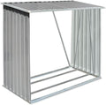 vidaXL Firewood Rack, Log Holder with Roof, Log Storage, Firewood Stand for Outdoor Backyard Garden Patio Porch, Gray Galvanized Steel 64.2'