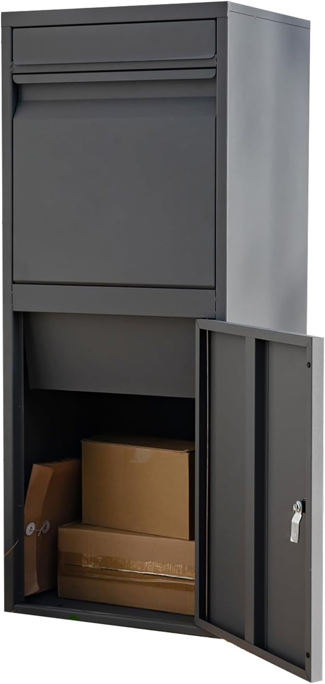 Gray Outdoor Storage Box, Heavy Duty steel Anti Theft Package Delivery Box, Parcel Box with Combination Lock, Suitable for Curbside or Porch Package Drop
