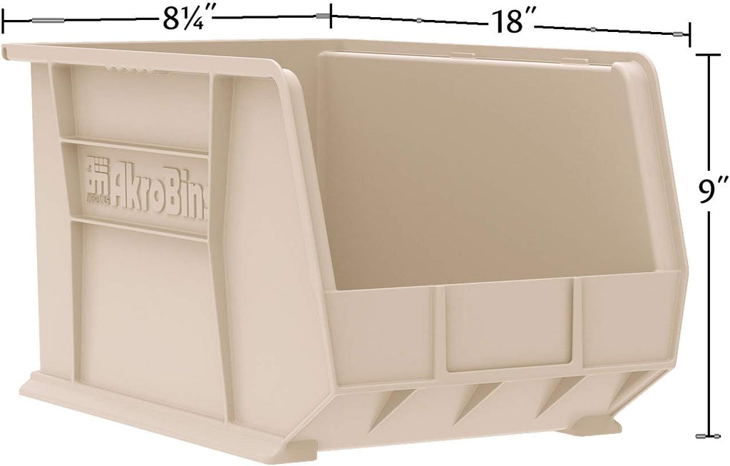 Akro-Mils 30265 AkroBins Plastic Storage Bins, Space-Saving Stackable Bins for Garage, Pantry, Craft Organization, 18-' x 8.25-' x 9-', Black, 6-Pack
