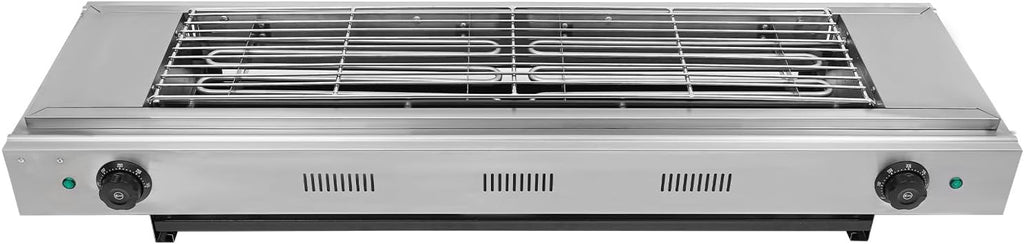 2 Burner Electric Barbecue Grill, 3000W Commercial Barbecue Griller 110V Countertop Stainless Steel BBQ Grills with 122℉to 572 ℉ Adjustable Temp for Home or Restaurant, Silver