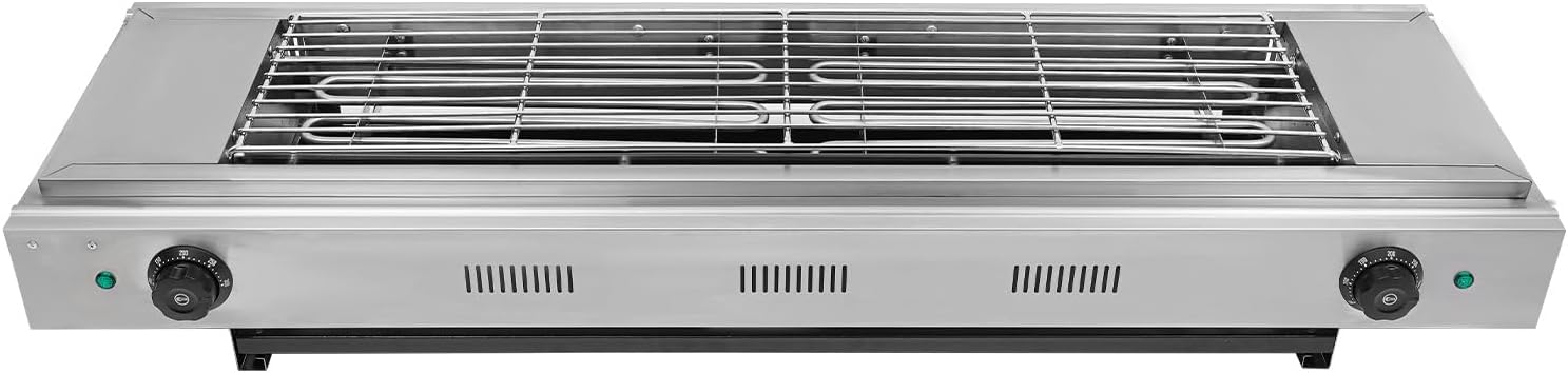 2 Burner Electric Barbecue Grill, 3000W Commercial Barbecue Griller 110V Countertop Stainless Steel BBQ Grills with 122℉to 572 ℉ Adjustable Temp for Home or Restaurant, Silver