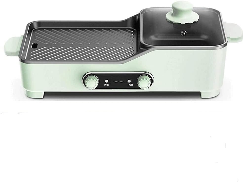 Electric Hot Pot Grill Indoor Shabu Shabu Pot with Divider Smokeless Korean BBQ Teppanyaki Grill, Separate Dual Temperature Control