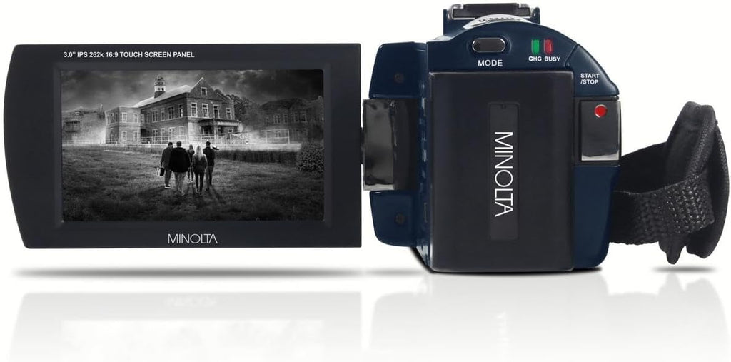 Minolta Camcorder - 4K Ultra HD, 30MP Photos, Night Vision with IR LEDs, 16X Zoom, Time-Lapse, Anti-Shake, 3' Touchscreen, HDMI USB Output, SD Slot, CMOS Sensor (Blue)