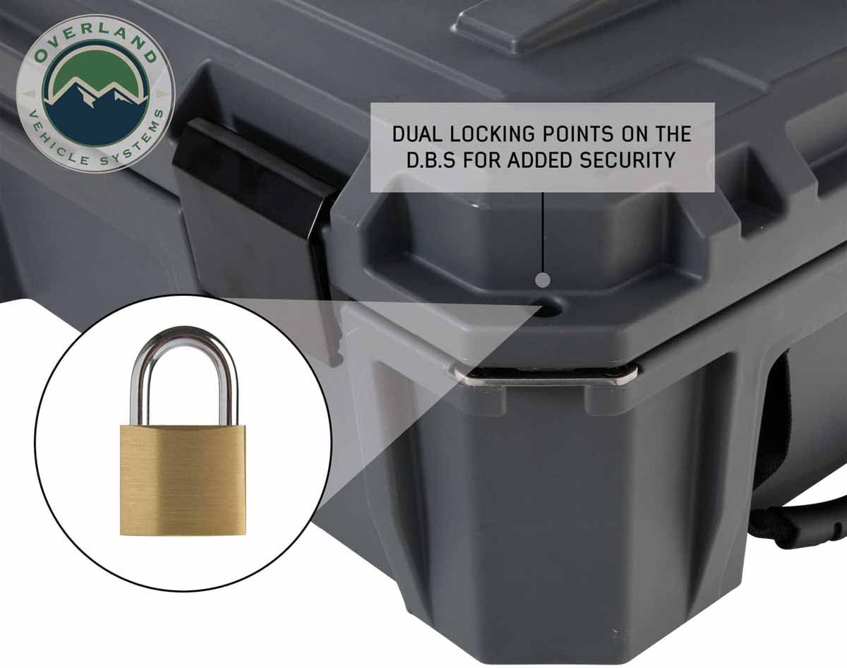 Overland Vehicle Systems 40100021 Dark Gray 117 QT Dry Box Storage with Drain and Bottle Opener | Waterproof Seal | Heavy-Duty Latches and Nylon Handles | Keeps Gear Safe, Dry and Organized