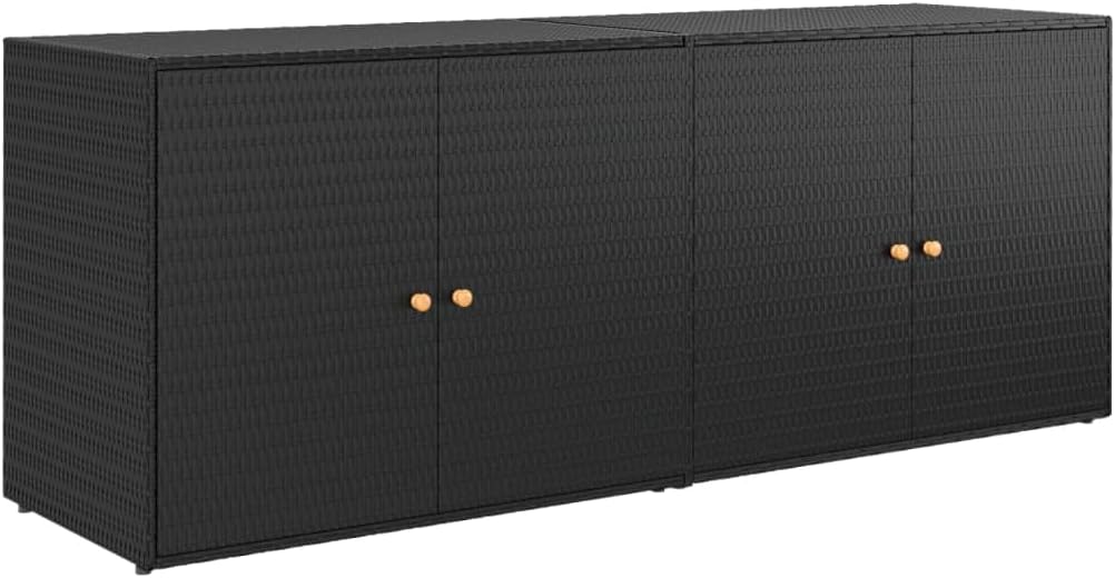 Black Modern Outdoor Garden Storage Cabinet Deck Box 78' x 31.5' x 21.9' Poly Rattan & Steel