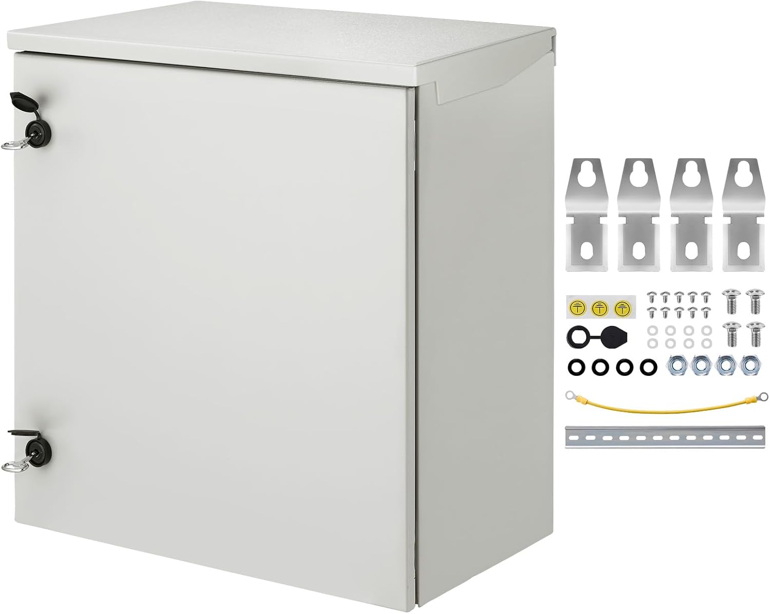 VEVOR Electrical Enclosure, 24'' x 24'' x 12'', NEMA 4 Outdoor Enclosure, IP65 Waterproof & Dustproof Cold-Rolled Carbon Steel Hinged Junction Box for Outdoor Indoor Use, with Rain Hood