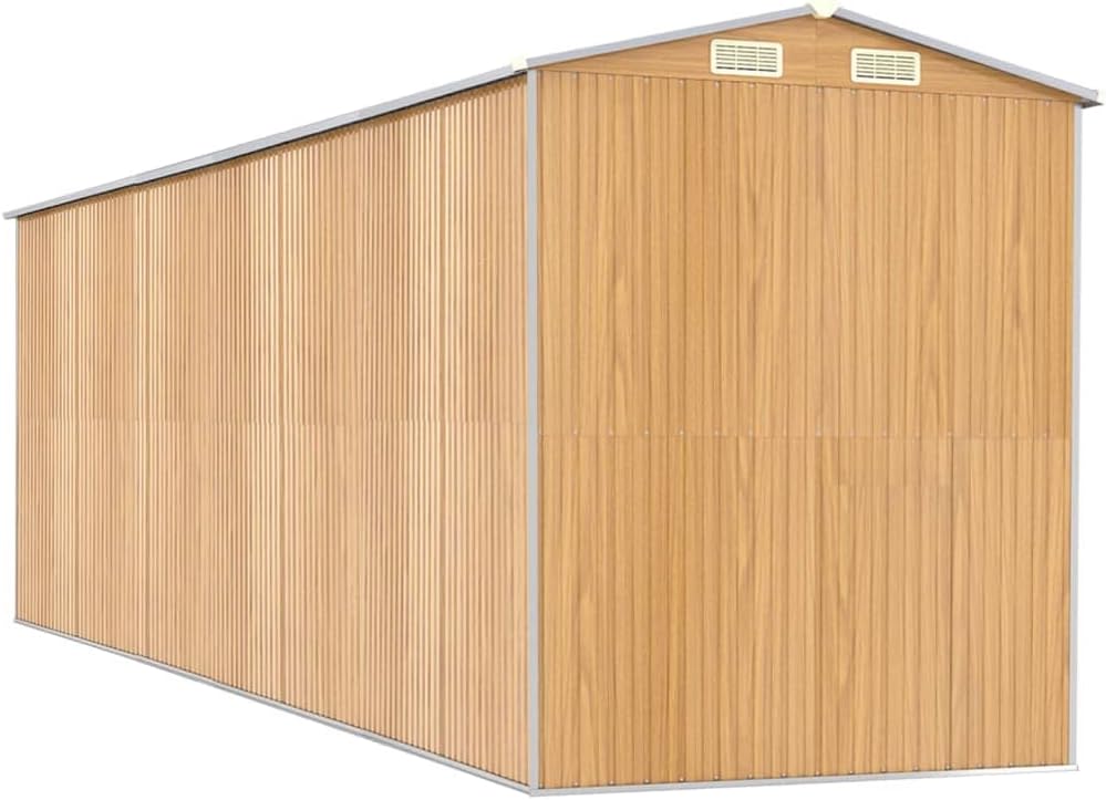 vidaXL Spacious Garden Shed - Light Brown, Galvanized Steel - Great for Outdoor Tools, Pool Essentials, and Gardening Equipment Storage