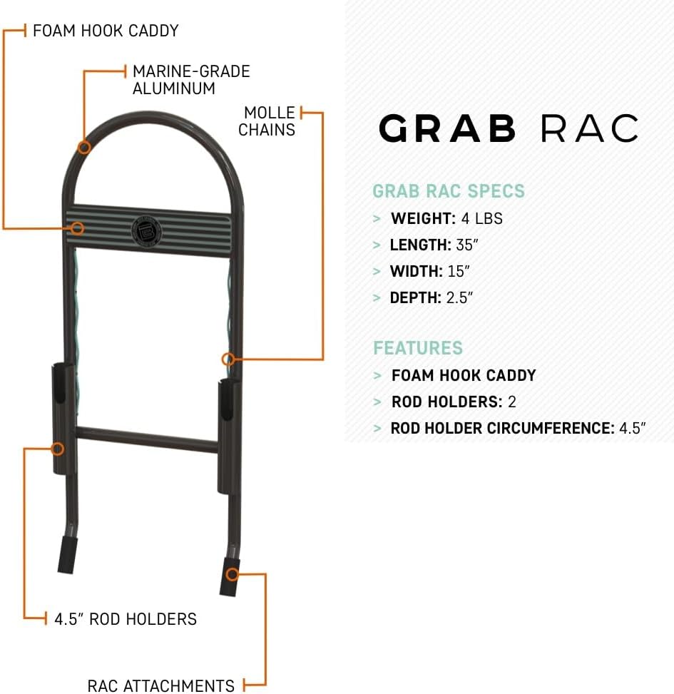 BOTE Grab Rac Aluminum Rack Attachment Rod Holder Compatible Receiver Products Rover Micro Skiff Kayaks Stand Up Paddle Board Inflatable Accessory Fishing Hunting Multiple Colors