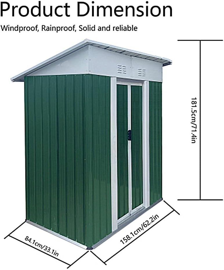 Outdoor Vertical Metal Storage Shed 5 x 3 Feet, Corrosion Resistant Steel with Sliding Door Suitable for Garden Bike, Tool Metal Storage Shed （Green）