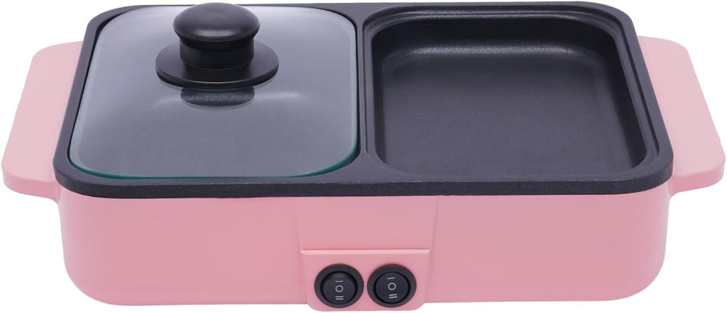 2 in 1 Portable Electric Indoor Nonstick Grill for Steaks, Shabu Shabu, Noodles, Simmer and Fry, Korean BBQ Grill Mini Shabu Shabu Hot Pot BBQ Grill Kitchen Smokeless Shabu Cooking Pan