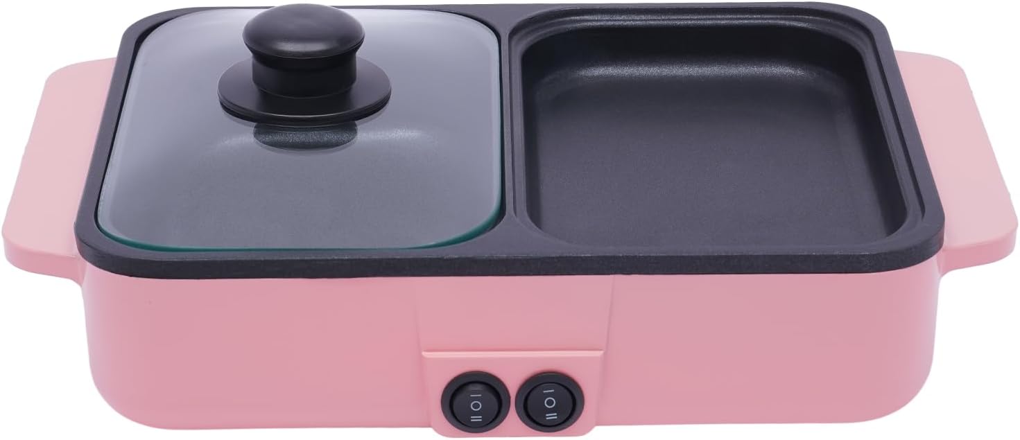 2 in 1 Portable Electric Indoor Nonstick Grill for Steaks, Shabu Shabu, Noodles, Simmer and Fry, Korean BBQ Grill Mini Shabu Shabu Hot Pot BBQ Grill Kitchen Smokeless Shabu Cooking Pan