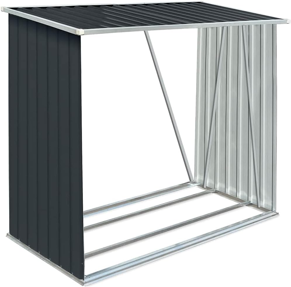 vidaXL Log Storage Shed, Log Holder with Roof, Log Storage Shed, Firewood Rack for Backyard Garden Patio Porch, Anthracite Galvanized Steel 64.2'