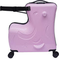 20 Inch Kid Ride-On Trolley Case, Double-Row Universal Wheels Pink Kids Luggage with 3-Digit Lock & Safety Belt for Kids Aged 3-6, Airplane Travel Compatible