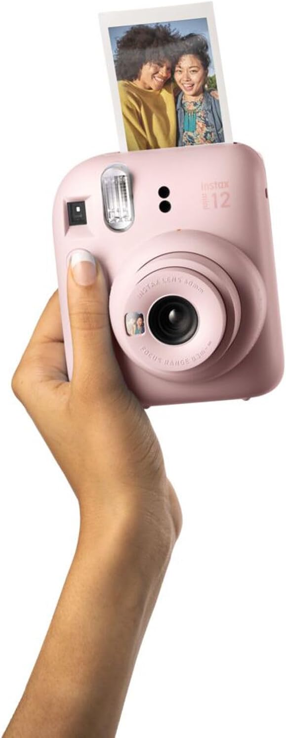 Fujifilm Instax Mini 12 Instant Camera + MiniMate Accessory Bundle & Compatible Custom Case + Fuji Instax Film Value Pack (50 Sheets) Flamingo Designer Photo Album (Blossom Pink)