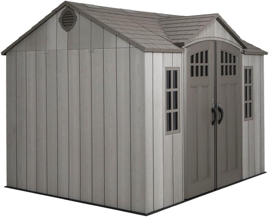 Lifetime 10 ft x 8 ft Outdoor Storage Shed – Heavy-Duty Resin Backyard Shed with Skylights, Windows, Steel-Reinforced Textured Walls